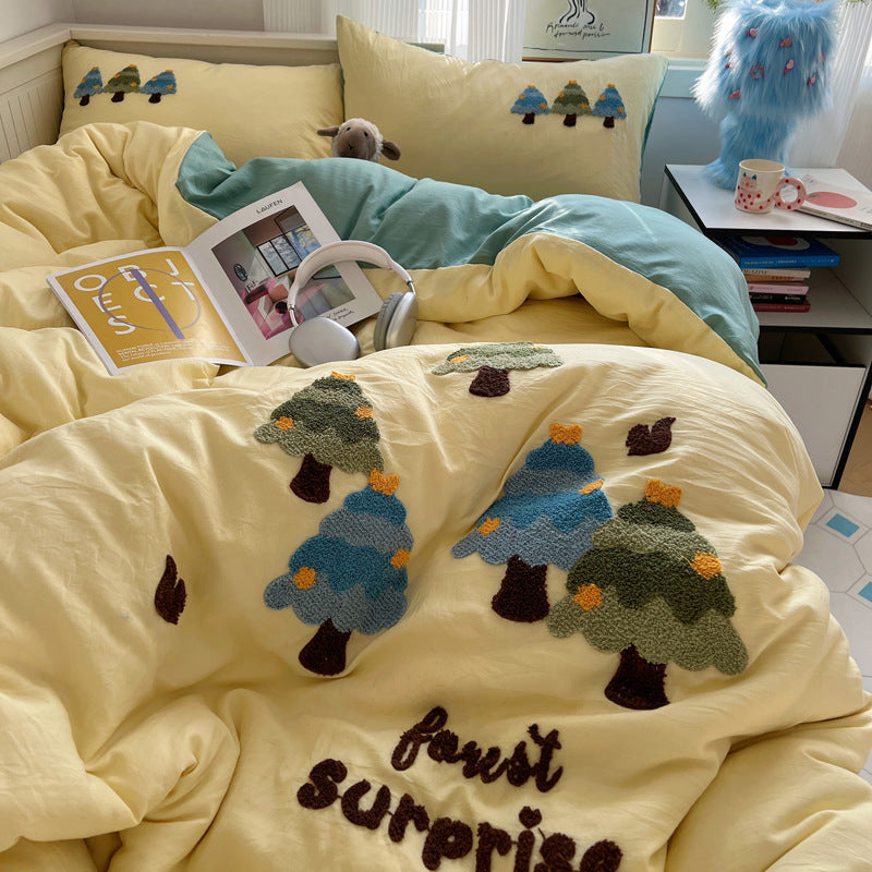 Rynx | Spring and Summer In the Girl's Heart Maillard Coffee Bear Towel Embroidered Washed Cotton Bed Sheet 1.5M Three or Four Piece Set 1.8