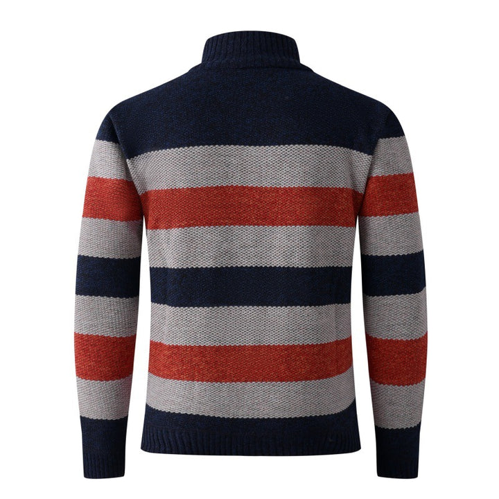 Men's fashionable stand-up collar sweater with decorative stripes Lisslune