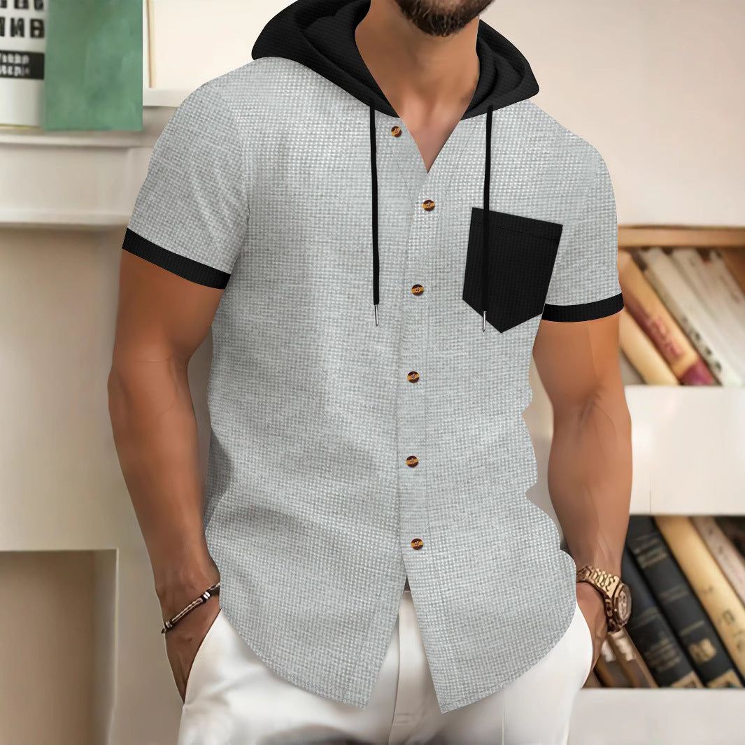 Men's stylish short-sleeve shirt with integrated hood and practical chest pocket Lisslune