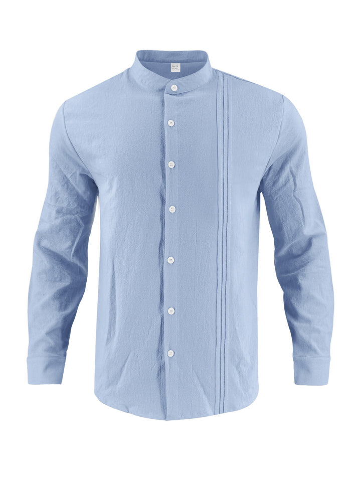 Men's fashionable long-sleeve shirt with textured surface and innovative stand-up collar Lisslune