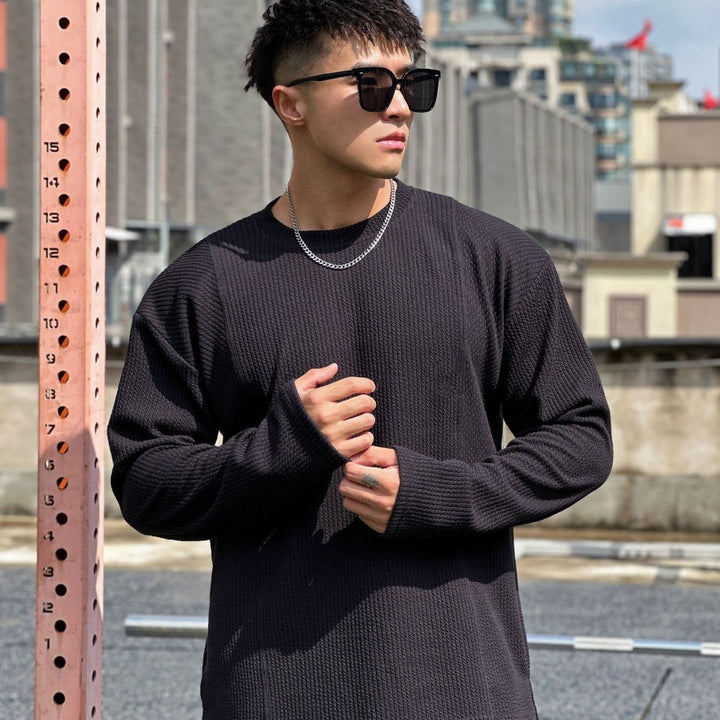 Men's casual sweatshirt made of textured fabric with practical pockets Lisslune