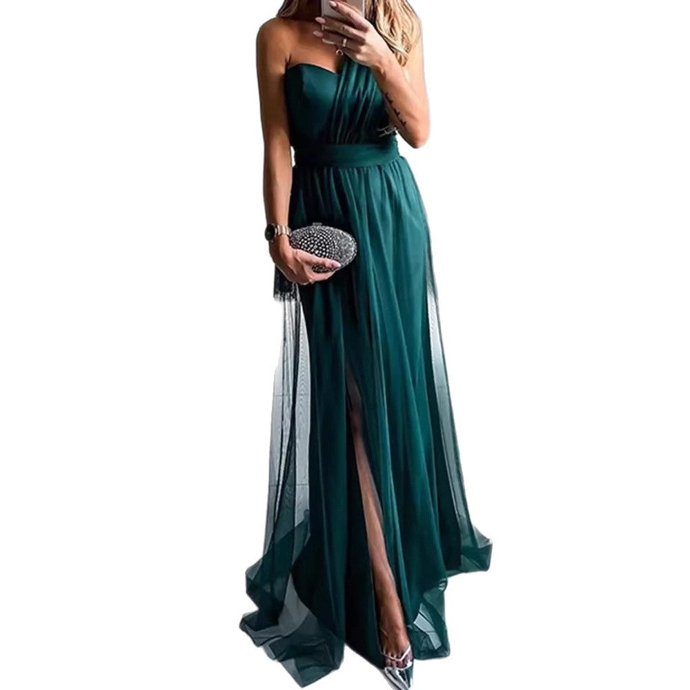 Ladies Elegant Evening Dress with Off-the-Shoulder Cut and High Slit Lisslune
