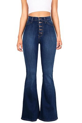 Women High-Waist Flared Jeans with decorative button details and elastic waistband Lisslune