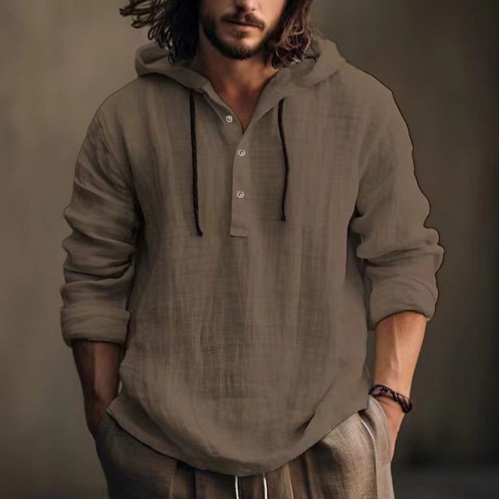Men's casual hoodie with button placket and breathable cotton fabric Lisslune