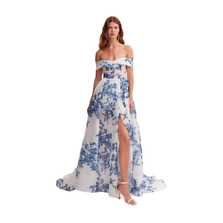 Women's maxi dress made of chiffon with floral pattern Lisslune