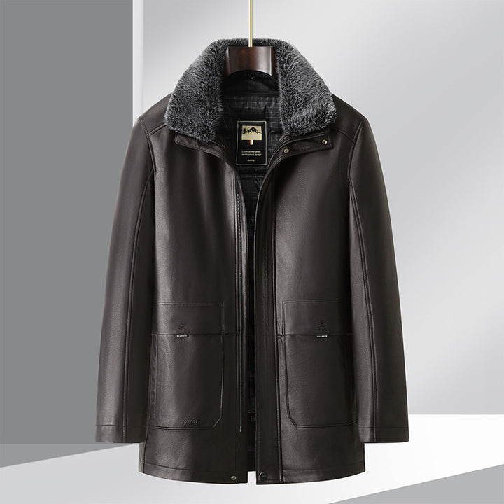 Men's Elegant Leather Jacket with Insulating Inner Lining Lisslune