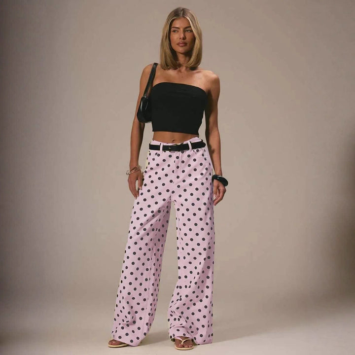 Damen weite Polka-Dot Palazzo-Hosen mit high-waist Schnitt Lisslune