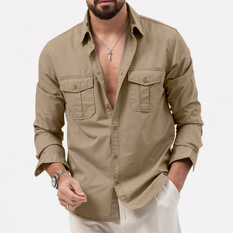 Men's casual long sleeve shirt with practical chest pockets Lisslune