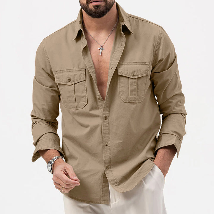 Men's casual long sleeve shirt with practical chest pockets Lisslune
