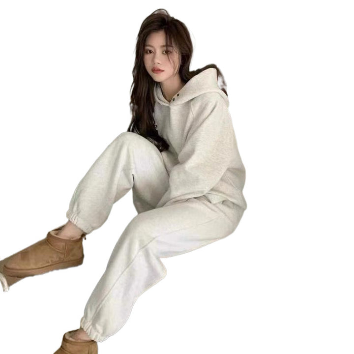 Ladies Comfortable Hoodie Set with Loose Fit and Decorative Buttons Lisslune
