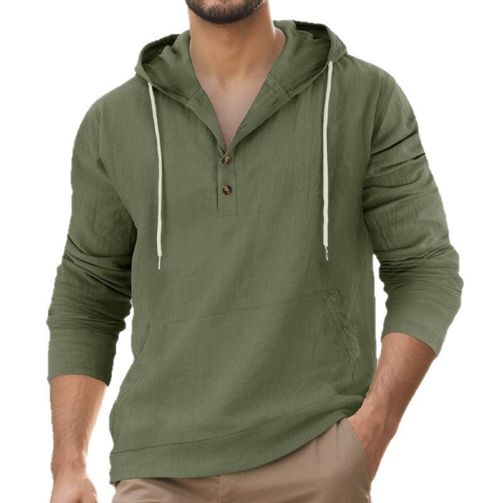 Men's casual hoodie with button placket and kangaroo pocket Lisslune