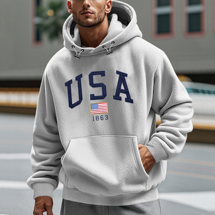 Men's Cozy Fleece Hoodie with USA Print Lisslune
