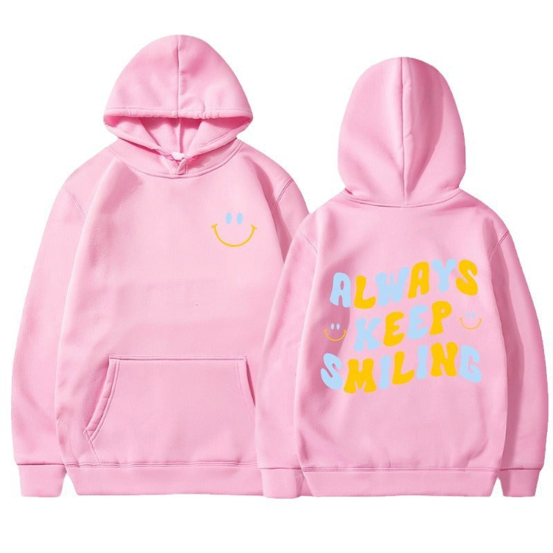 Ladies hoodie with cheerful lettering and practical kangaroo pockets Lisslune