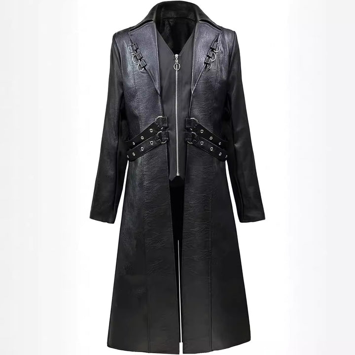 Men's asymmetrical synthetic leather jacket with decorative buckles Lisslune