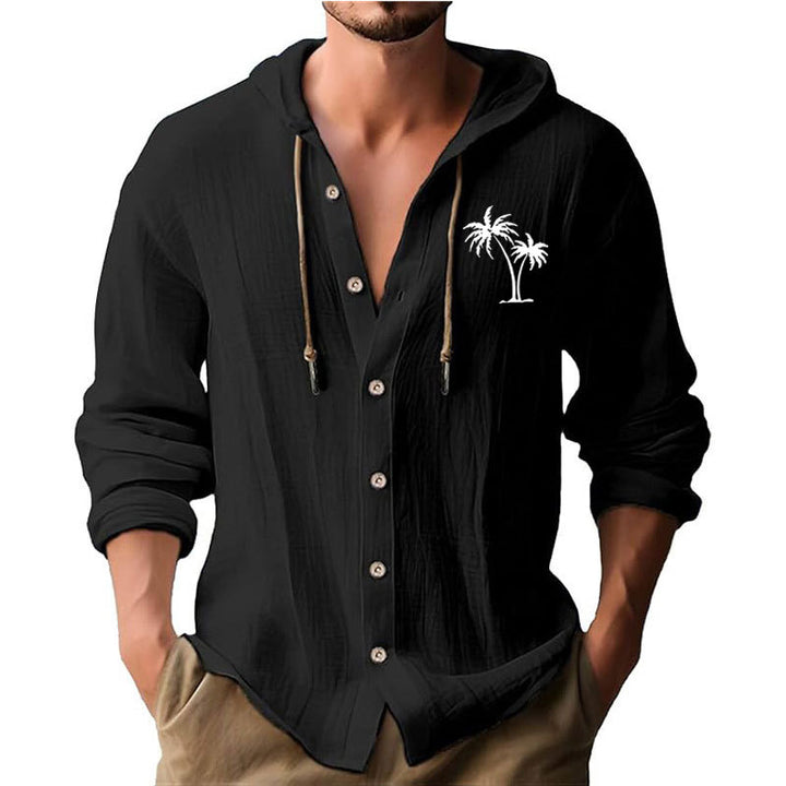 Men's casual hoodie shirt with decorative palm print and button placket Lisslune