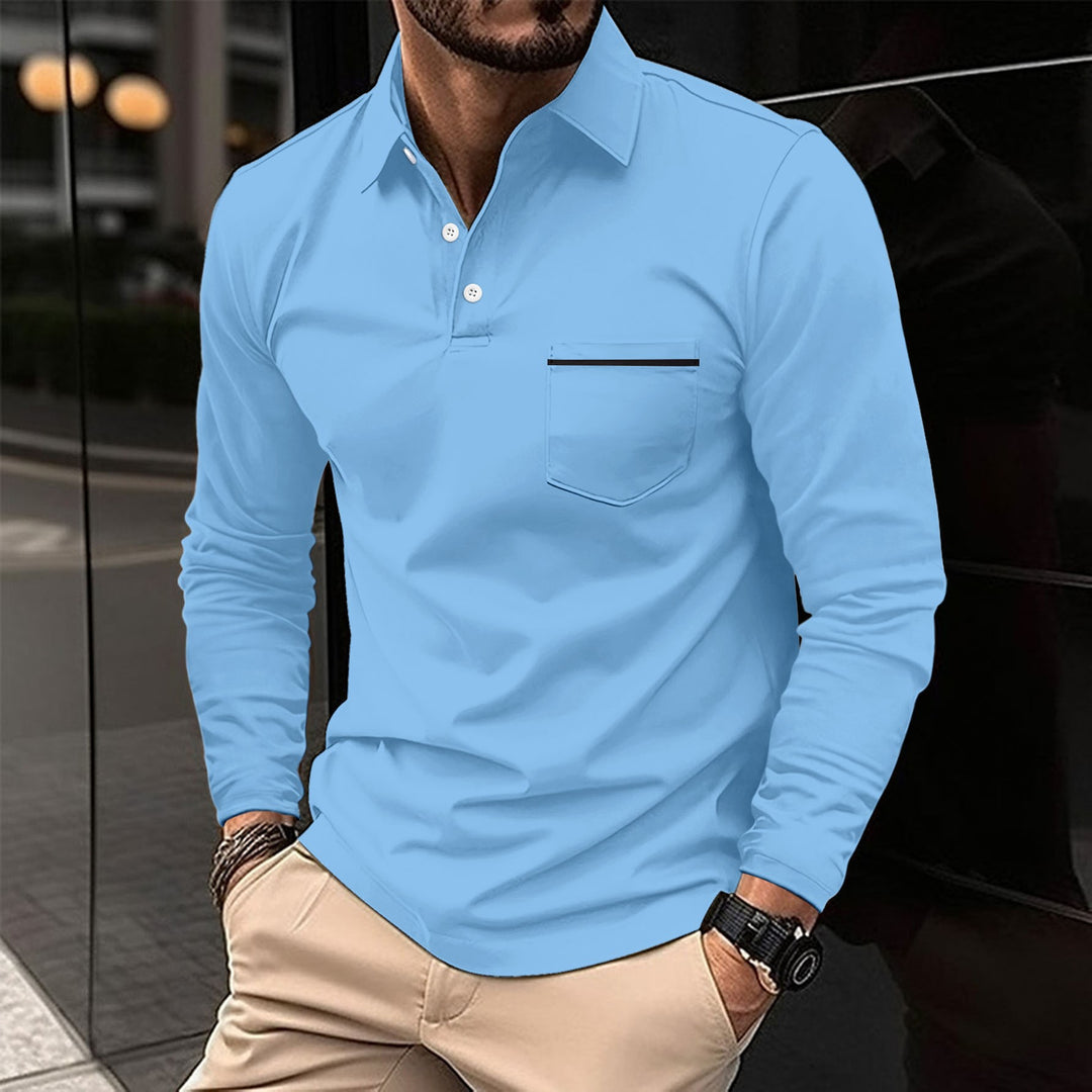 Men's long sleeve polo shirt with fashionable stand-up collar and practical chest pocket Lisslune