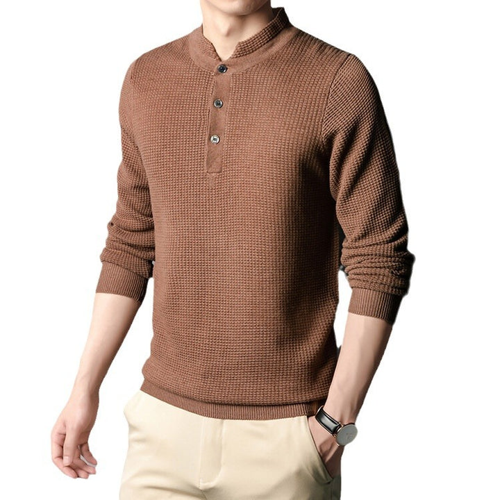 Men's Structured Long Sleeve Sweater with Button Placket Lisslune