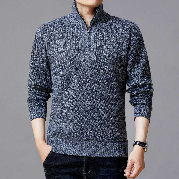 Men's Pullover with Stand-Up Collar and Textured Pattern Lisslune