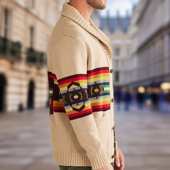 Men's cardigan with colorful patterns and cozy shawl collar Lisslune