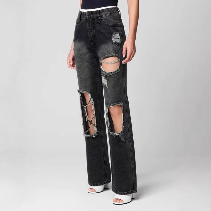 Women's distressed Mom Jeans with trendy cut-out details Lisslune