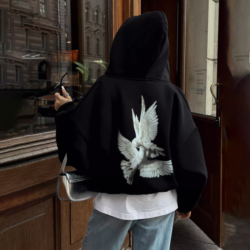 Women's hoodie with artistic bird design and relaxed fit Lisslune