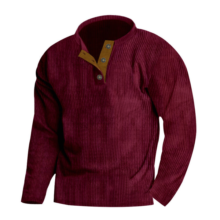 Men's long-sleeve pullover with textured surface and elegant button placket Lisslune