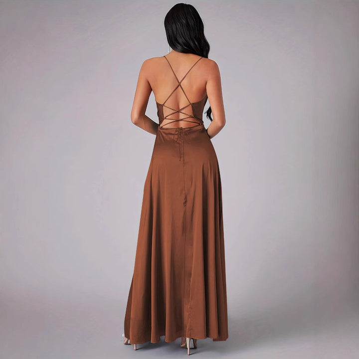 Damen Elegantes Maxikleid mit tiefem Ausschnitt und hochgradigem Schlitz Lisslune