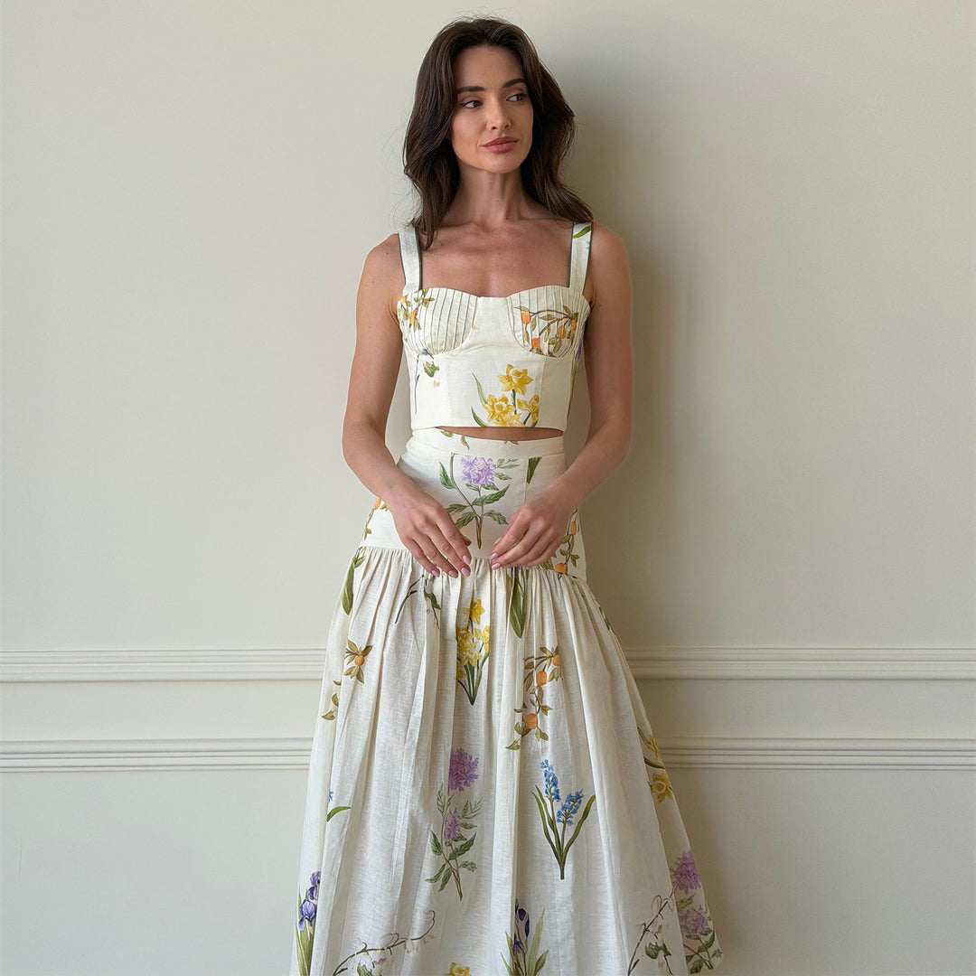 Women Two-Piece Set with Floral Details and Sophisticated Cut Lisslune