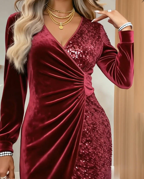 Damen Glamouröses Wickelkleid mit Pailletten und schimmernden Details Lisslune