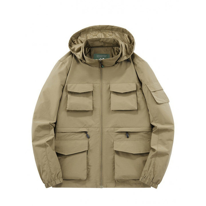 Men's Multifunctional Jacket with Numerous Pockets and Adjustable Hood Collar Lisslune
