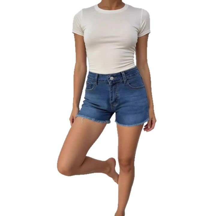 Women’s casual denim shorts with frayed hem and high waistband Lisslune