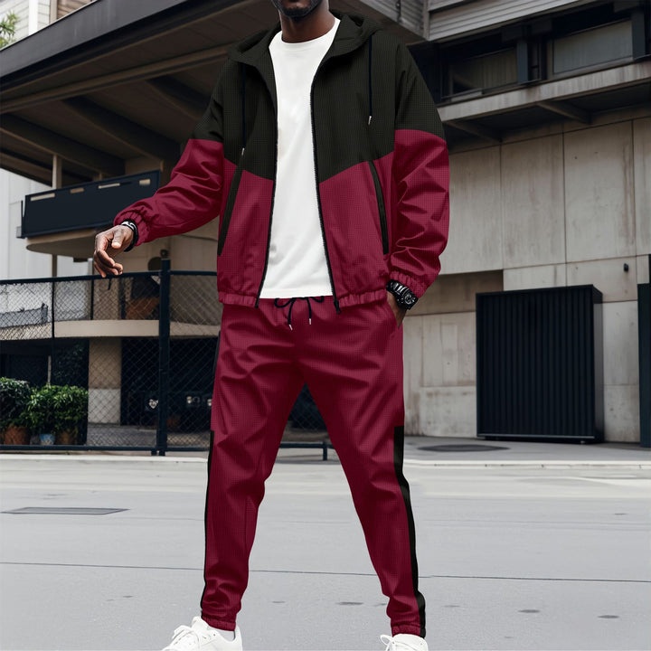 Men's sporty hoodie set with contrasting fabric textures and practical pockets Lisslune