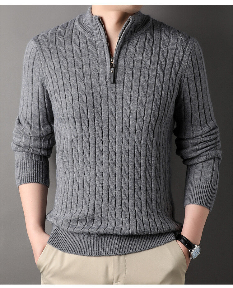 Men's pullover with zipper and textured cable pattern Lisslune
