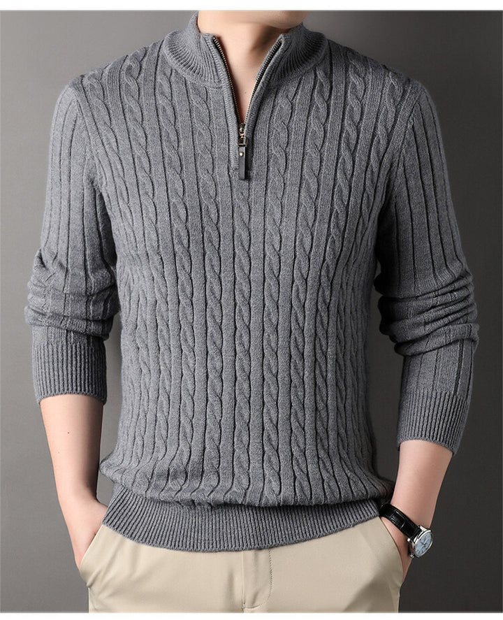 Men's pullover with zipper and textured cable pattern Lisslune