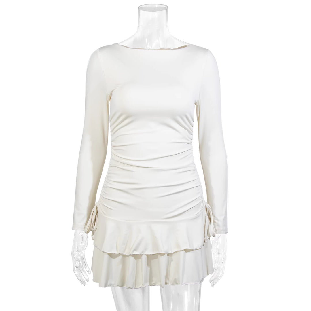 Damen Figurbetontes Minikleid mit Rüschendetails und seitlichen Bindebändern Lisslune