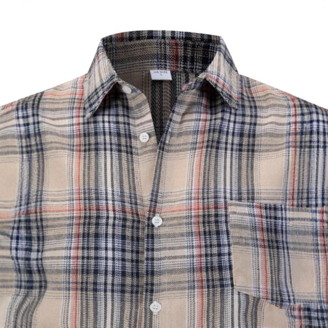 Men's casual checkered shirt with chest pocket and modern accents Lisslune