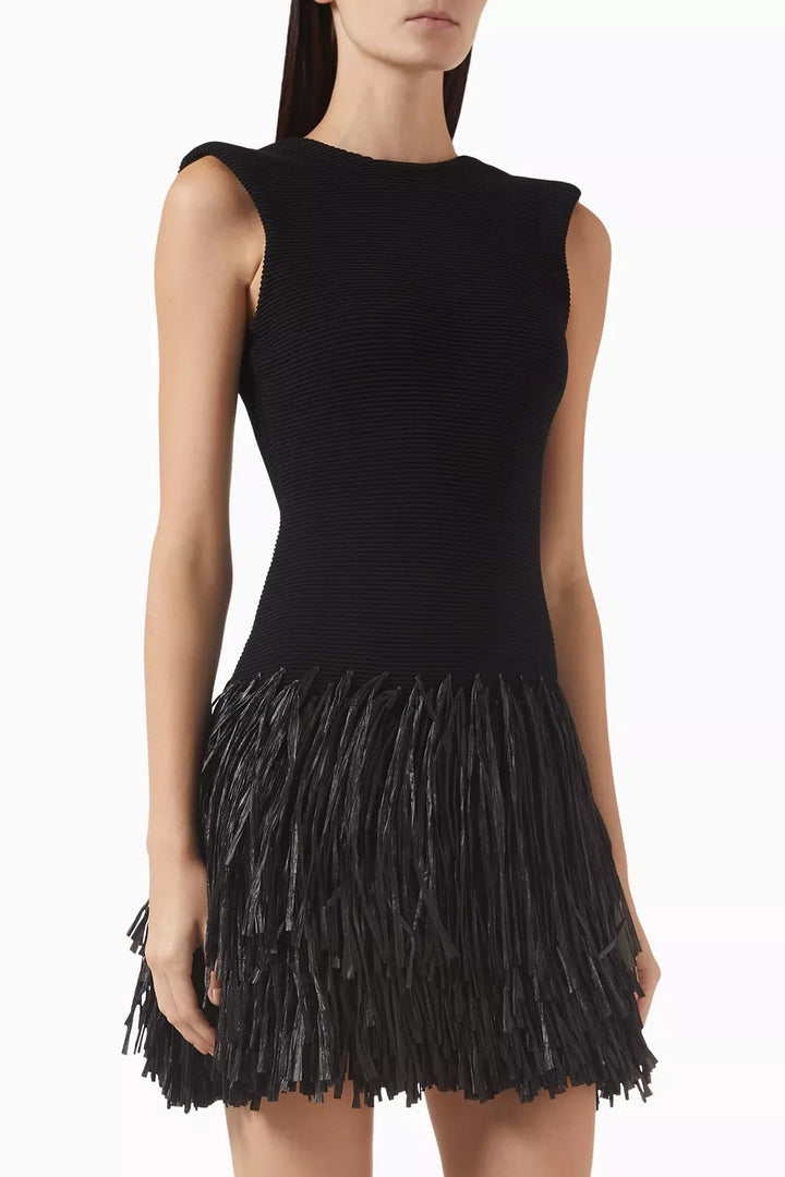 Women's Form-fitting Mini Dress with Fringe and Round Neckline Lisslune