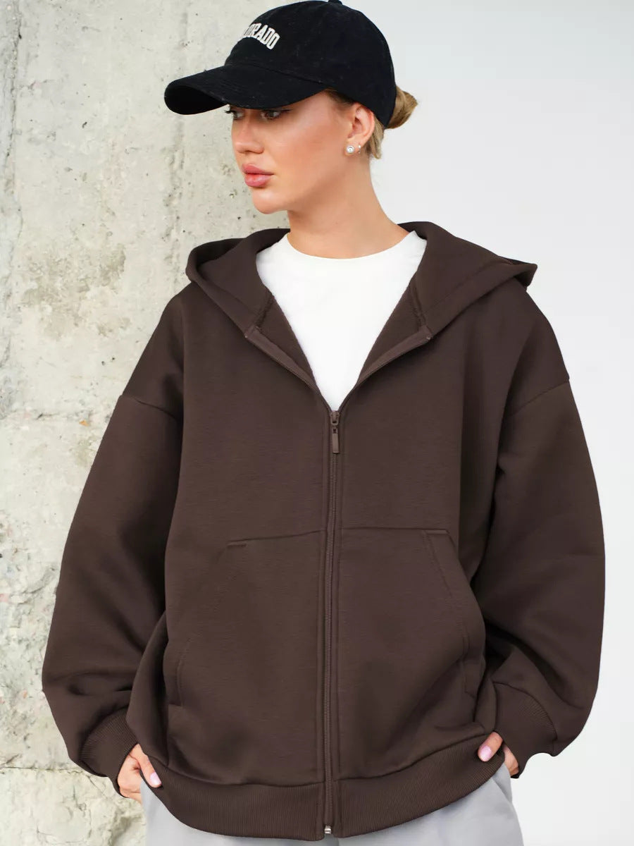 Women's Oversized Hooded Jacket with Zipper and Large Pockets Lisslune