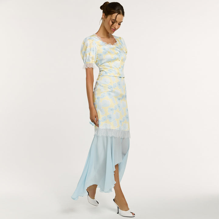 Women's elegant dress with asymmetrical hem and floral pattern Lisslune