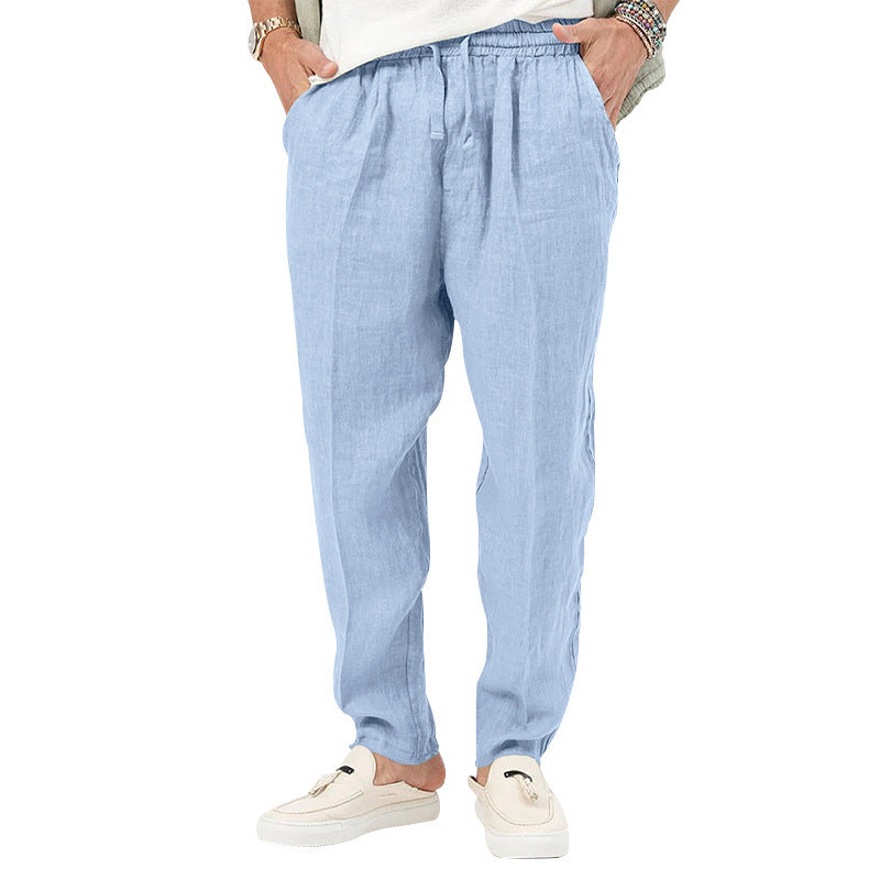 Men's Lightweight Linen Pants with Elastic Waistband and Practical Side Pockets Lisslune