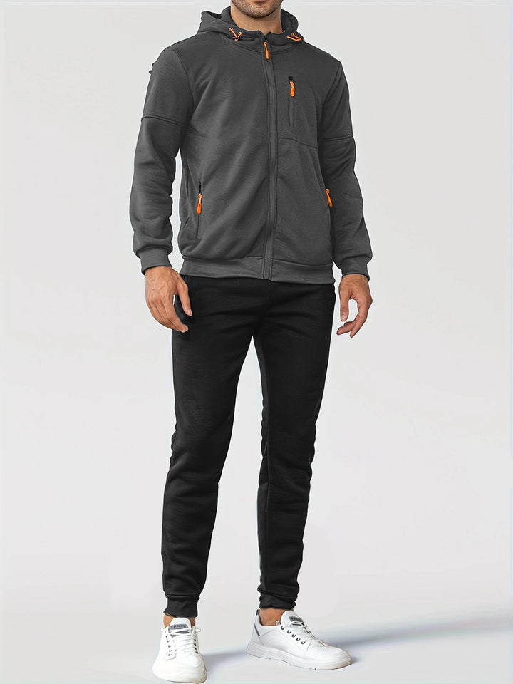 Men's Sporty Sweat Jacket and Jogging Pants Set with Functional Pockets Lisslune