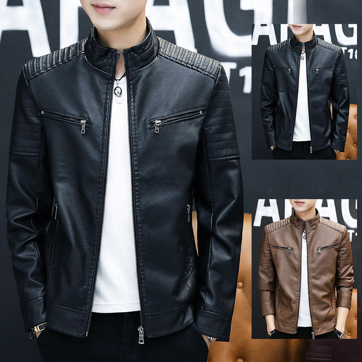 Men's stylish synthetic leather jacket with protective quilted seams Lisslune