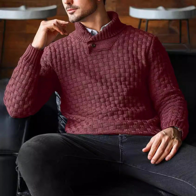 Men's knitted sweater with textured pattern and modern stand-up collar Lisslune