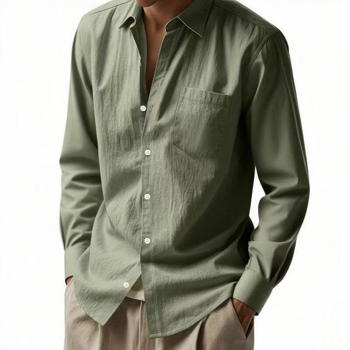 Men's Elegant Long Sleeve Shirt with Textured Upper Material and Practical Chest Pocket Lisslune
