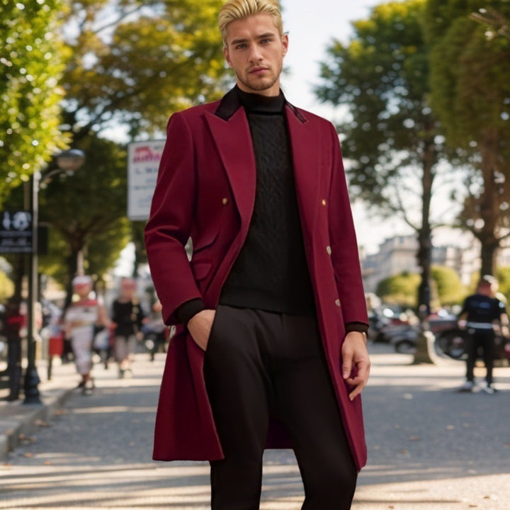 Men's modern urban coat with double-breasted button closure and velvet collar Lisslune