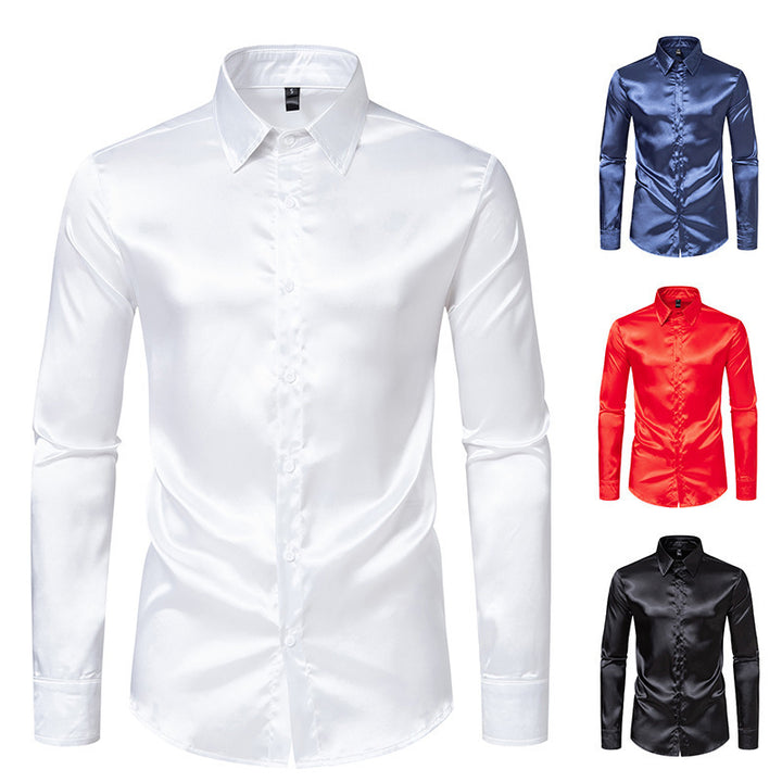 Men's Elegant and Shiny Long Sleeve Shirt with Innovative Texture Lisslune
