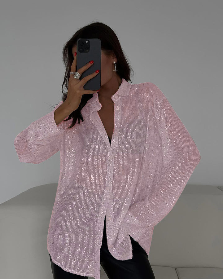 Ladies Glittering Blouse with Shimmering Texture and Casual Cut Lisslune