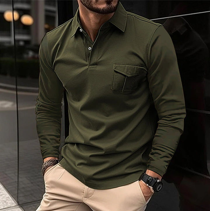 Men's casual long sleeve shirt with practical chest pocket Lisslune