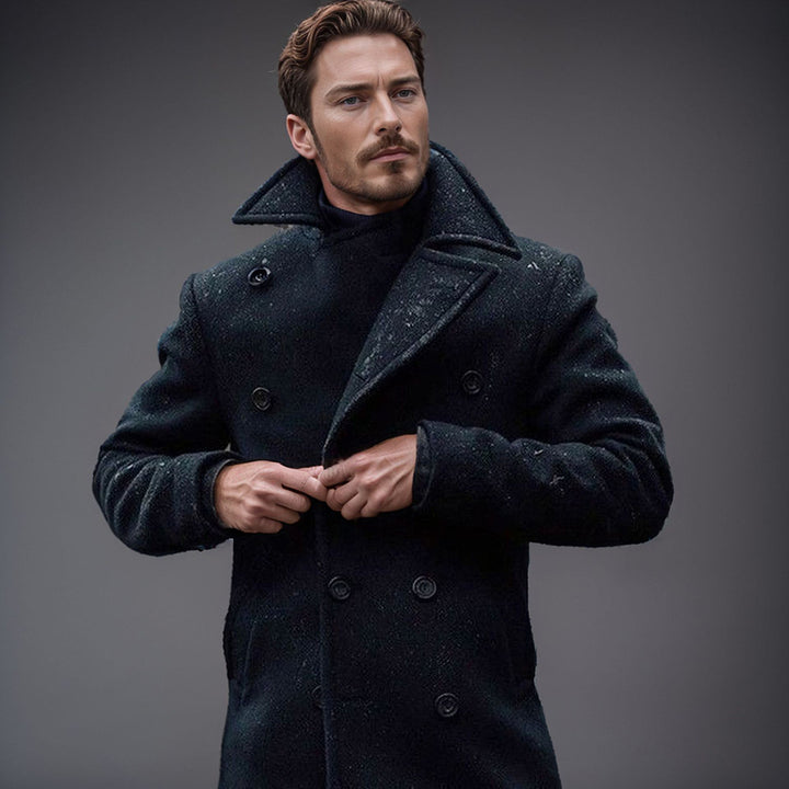 Men's classic double-breasted coat with high collar and noble fabric Lisslune