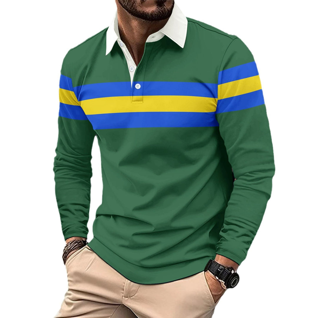 Men's Sporty Long Sleeve Shirt with Colorful Stripes Lisslune